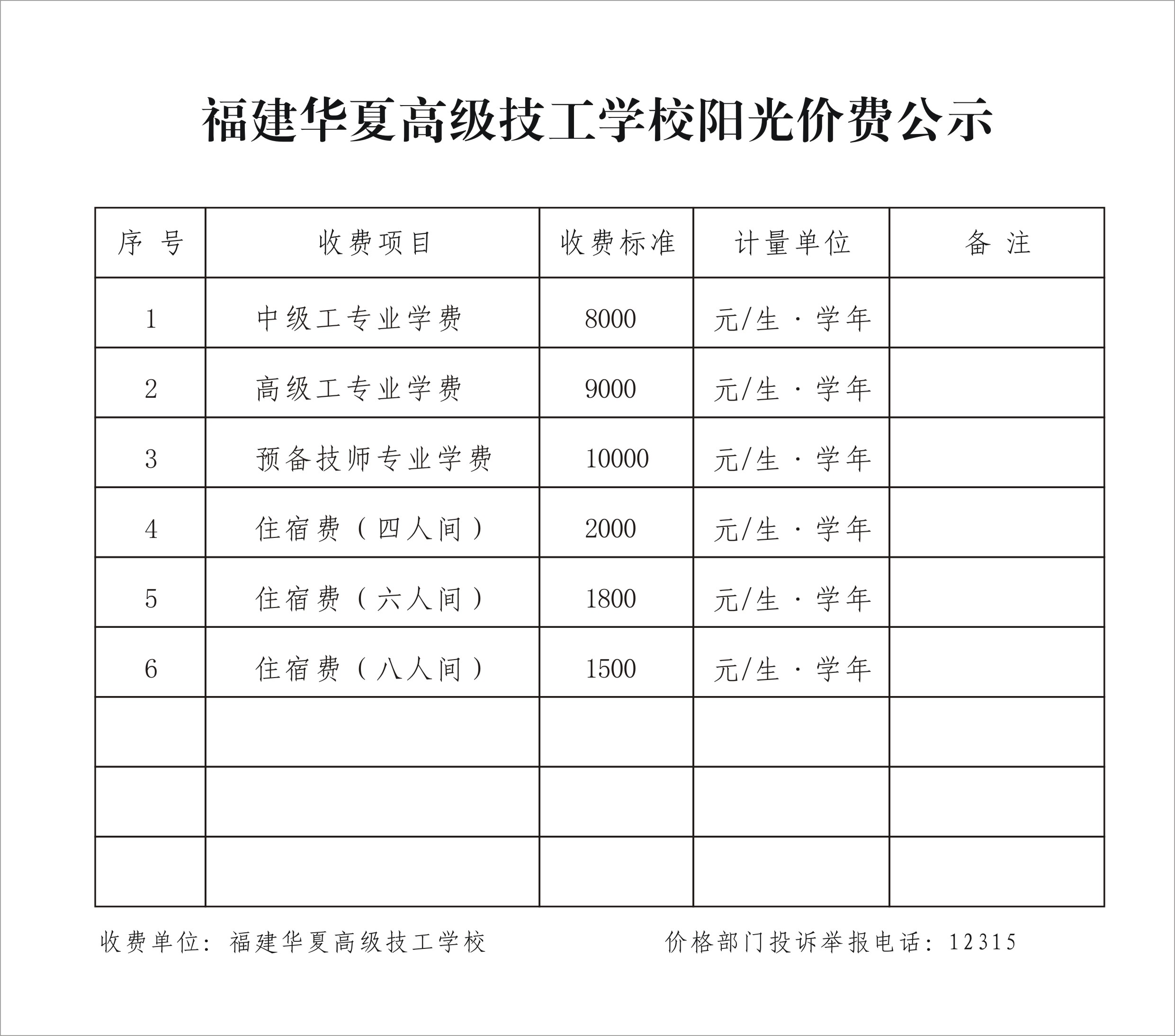 福建華夏高級技工學(xué)校收費標(biāo)準(zhǔn)